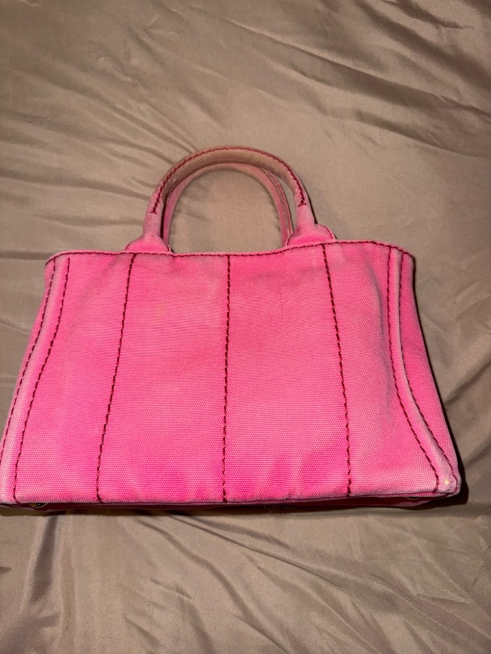 Prada Pink Canvas Tote with Logo Print - Picture 6 of 7